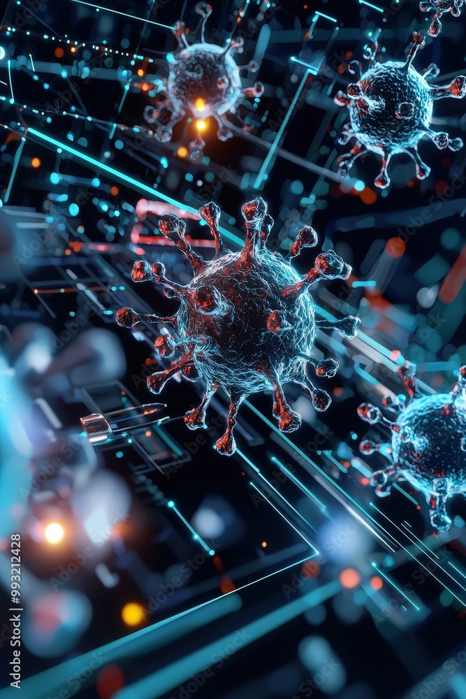 Poster a futuristic lab study showing epicatechin interacting with cells in a controlled environment