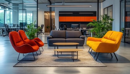 Corporate culture in a modern office with employees enjoying a collaborative workspace, vibrant atmosphere, sharp focus
