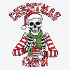 Christmas Crew T Shirt Design. Funny Christmas Skeleton Design