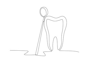 Teeth and dentist tools. Dentist concept one-line drawing