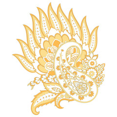 Turkish Cucumber Paisley. Vector pattern in traditional oriental style with flowers, leaves and fantasy elements.