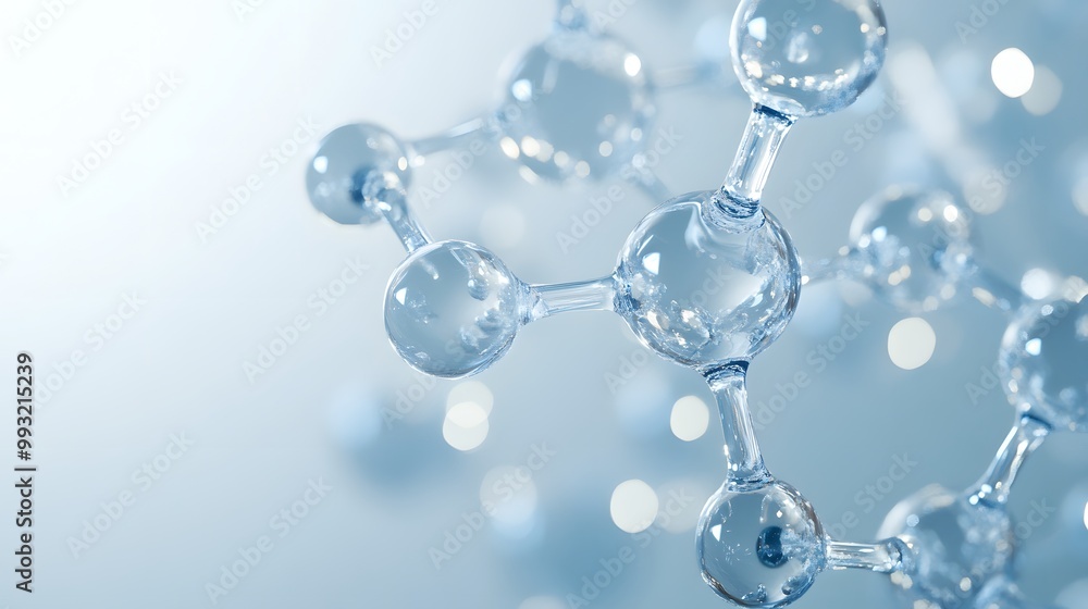 Poster close-up of a transparent molecular structure with blurred background