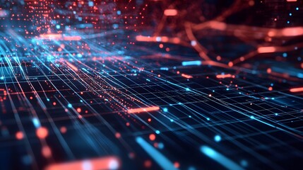 Obraz premium Abstract Digital Network with Red and Blue Lights