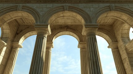 Fototapeta premium Three architectural frames stand in the center of the pillar.