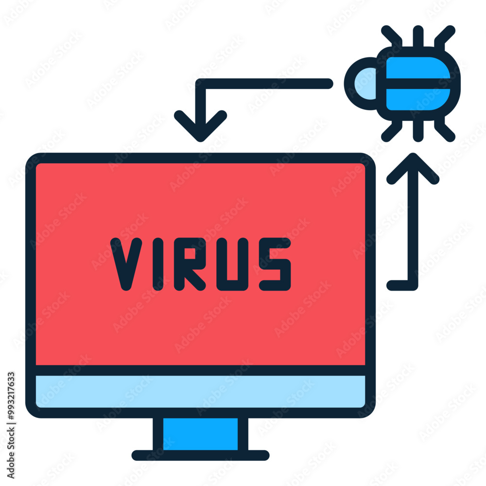 Poster bug inside computer vector pc viruses colored icon or sign