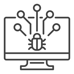 Computer Virus in PC vector outline icon or symbol