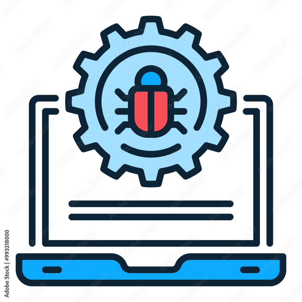 Poster vector computer virus or bug on laptop colored icon or logo element