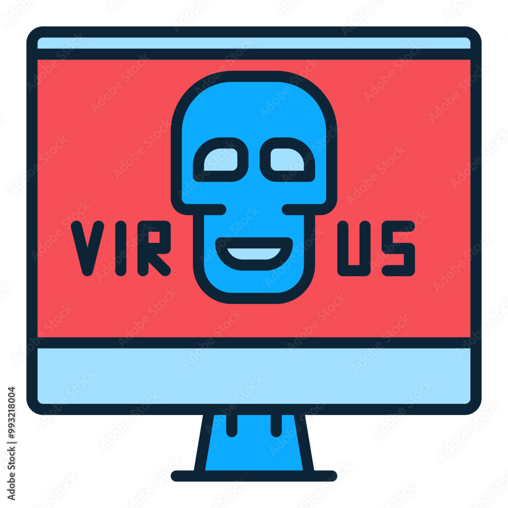 Aufkleber skull on pc screen vector computer with virus colored icon or symbol
