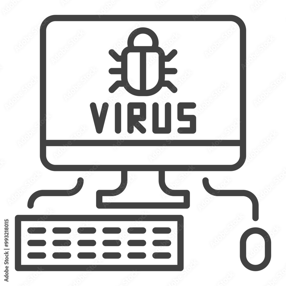 Aufkleber vector virus on desktop computer icon or sign in thin line style