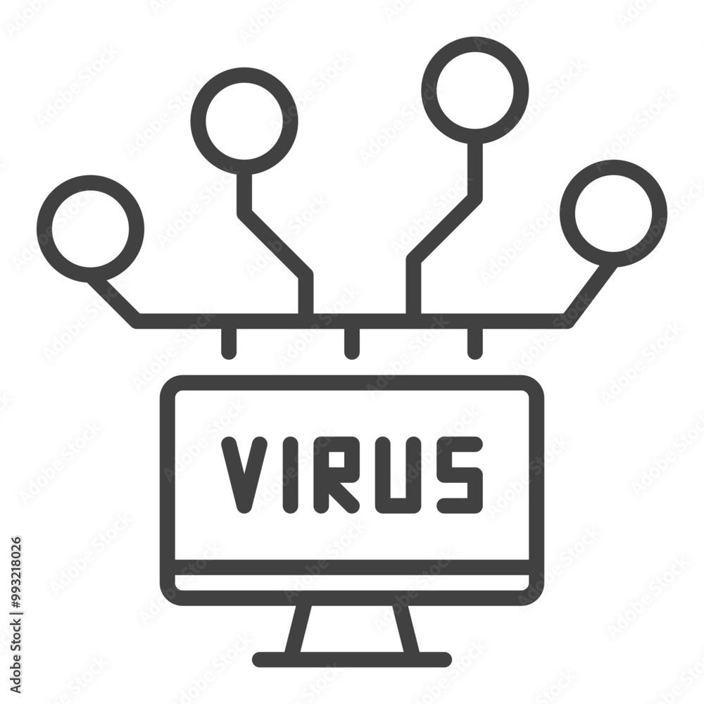 Poster vector computer network with virus icon or sign in thin line style