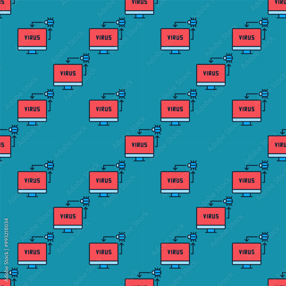 Poster bug inside computer vector pc viruses colored seamless pattern