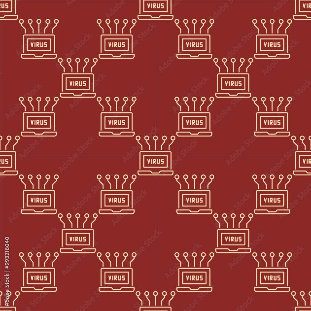 Poster computer virus in laptop vector linear seamless pattern