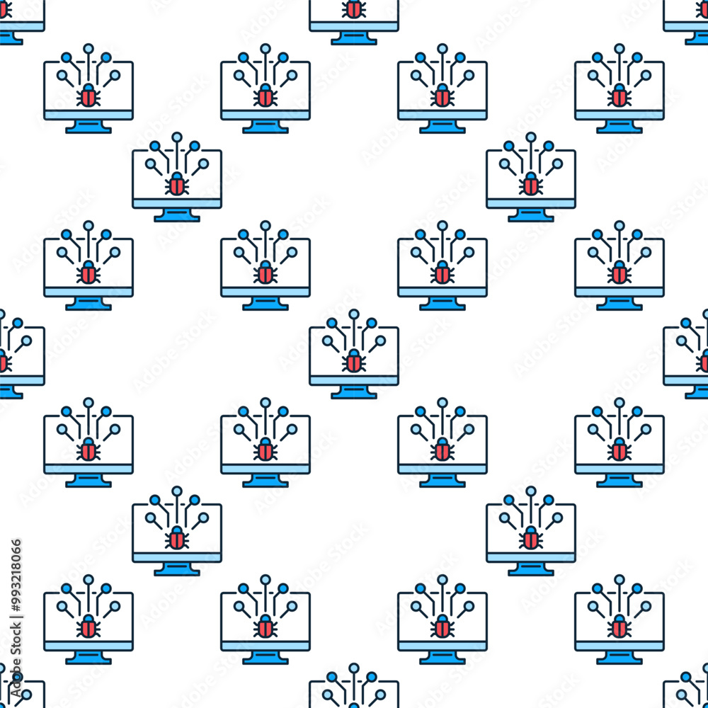 Poster computer virus on pc screen vector colored seamless pattern