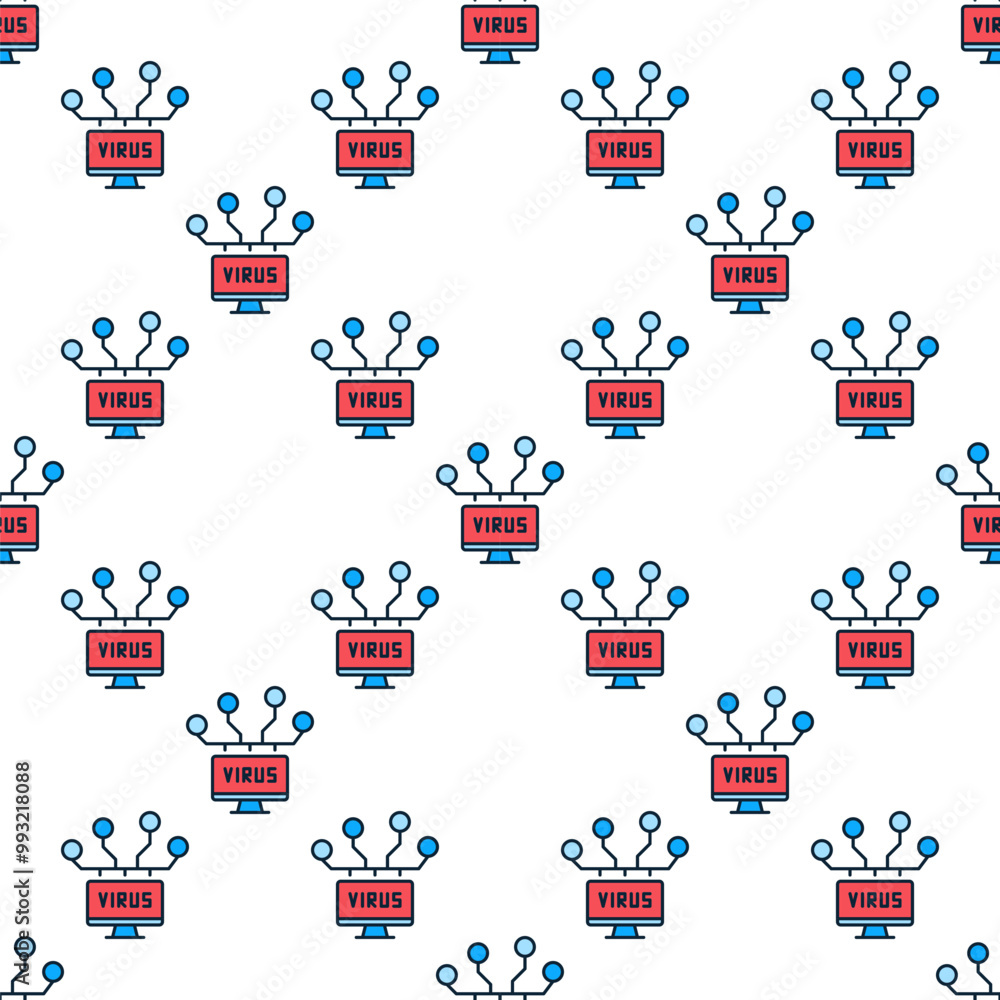 Poster computer network with virus vector colored seamless pattern