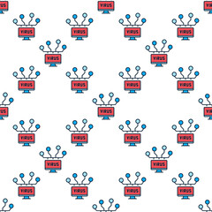 Fototapeta premium Computer Network with Virus vector colored seamless pattern