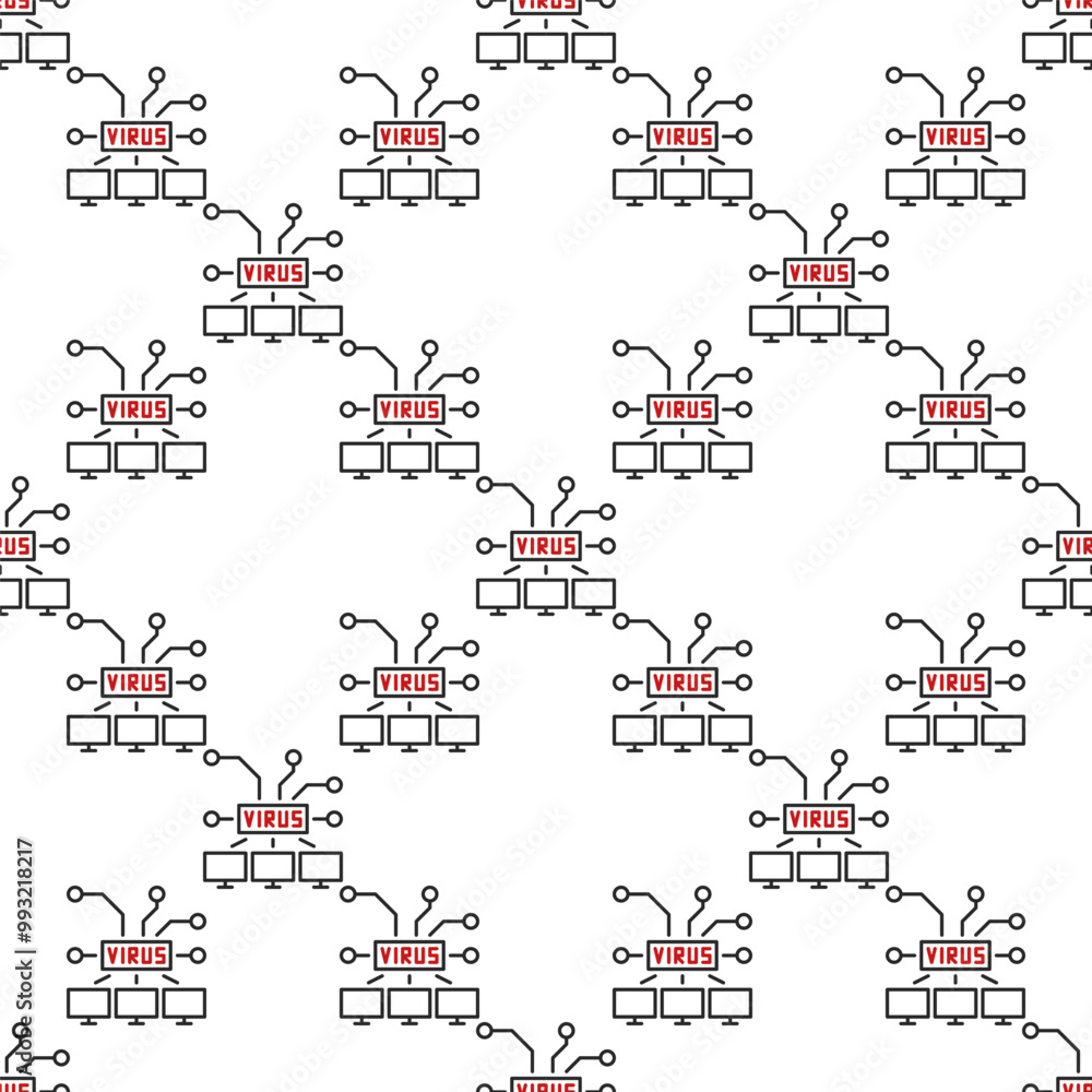 Poster computers with virus vector pc network linear seamless pattern