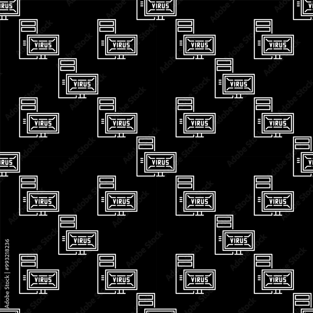 Poster desktop pc with virus on screen vector viruses seamless pattern in outline style