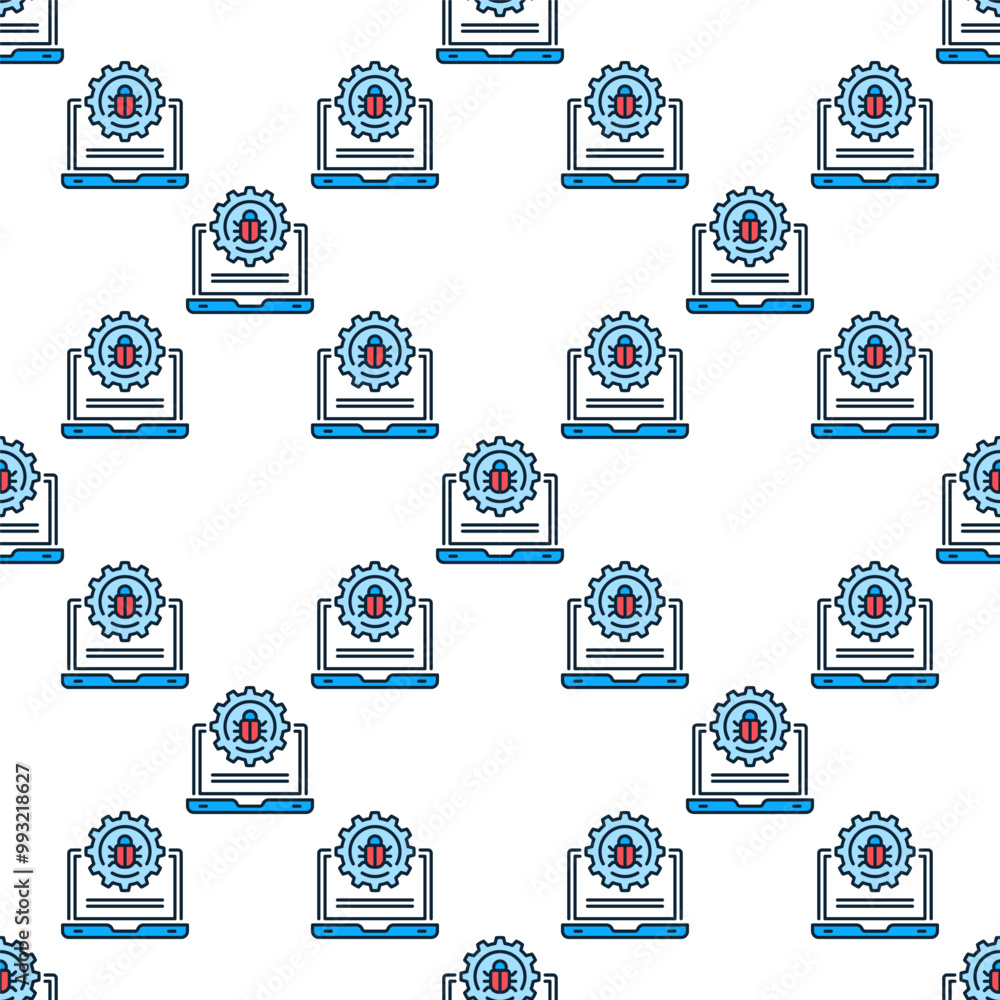 Aufkleber vector computer virus or bug on laptop colored seamless pattern