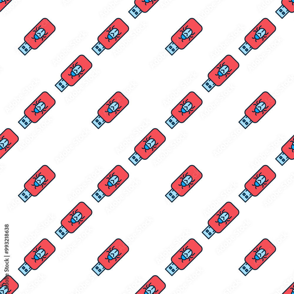Poster usb with computer virus vector portable device colored seamless pattern