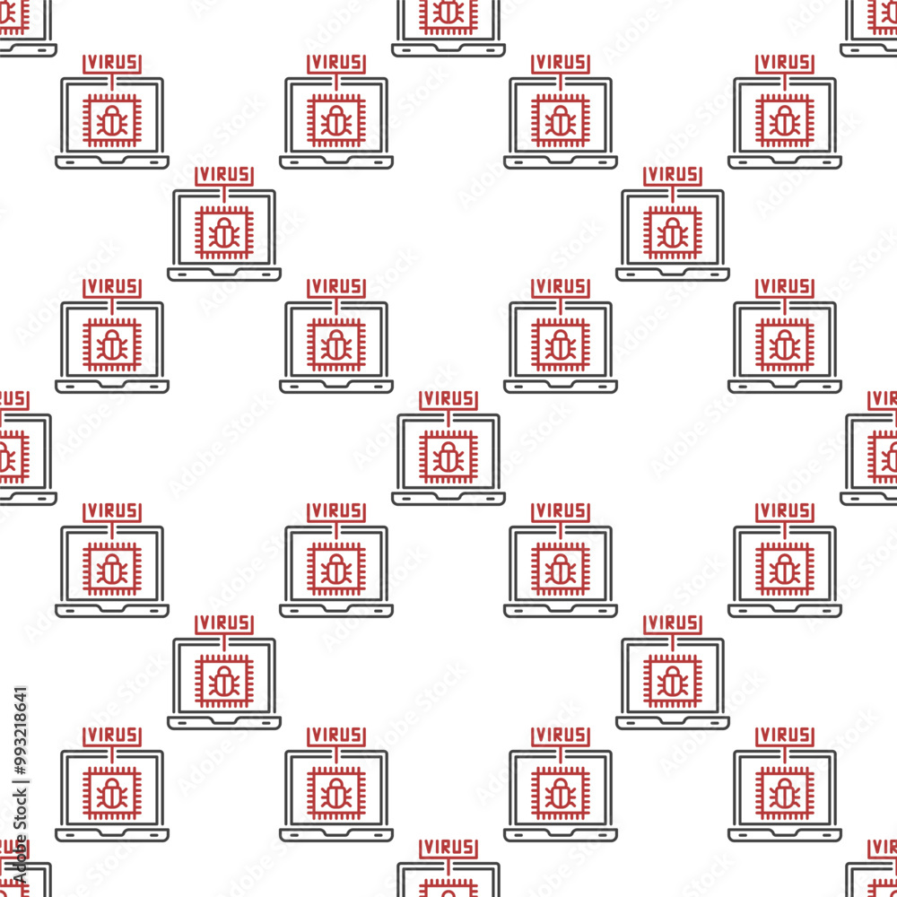 Poster vector laptop with pc viruses seamless pattern in outline style