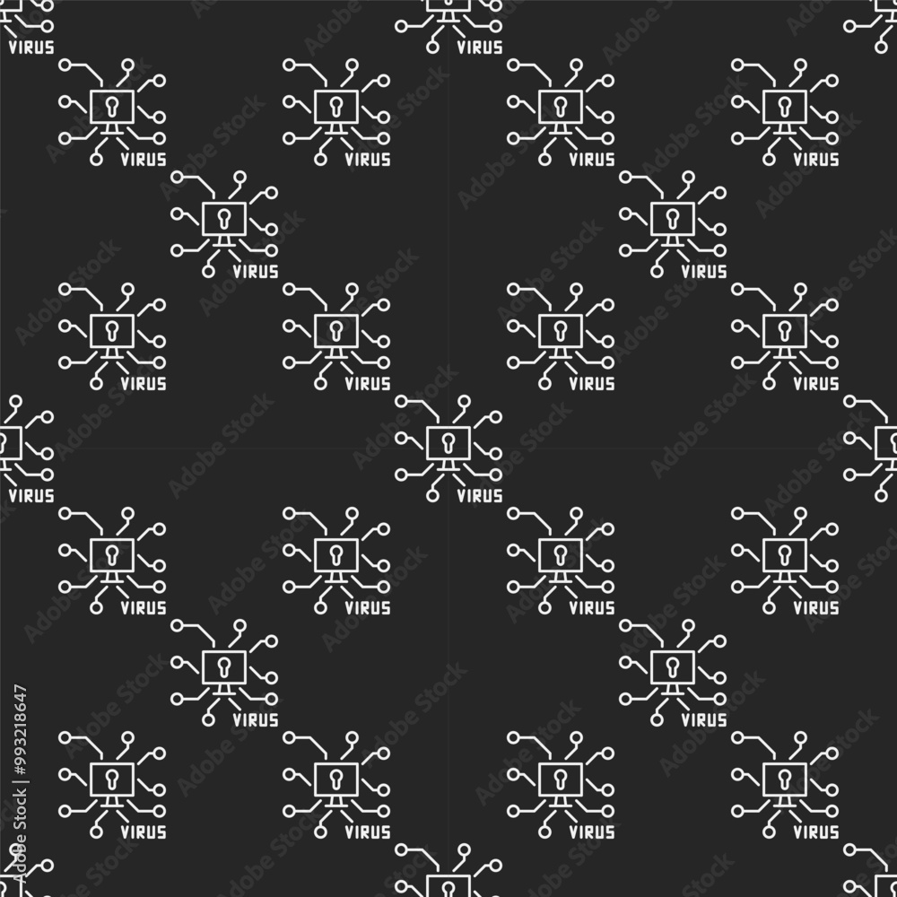 Poster vector pc virus simple seamless pattern in thin line style