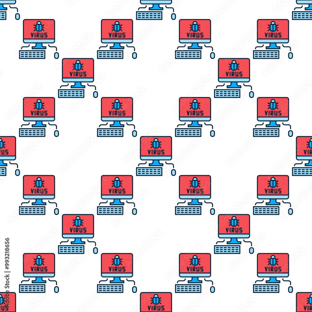 Poster virus on desktop computer vector colored seamless pattern