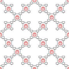 Vector PC Bug minimal seamless pattern in thin line style