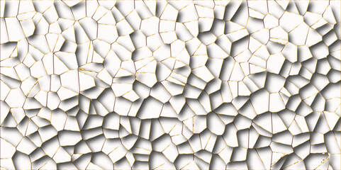 Beautiful white and gold crystallized polygon background. abstract light colorful stone tile pattern with shadow. modern wallpaper, trendy simple minimal geometric background abstract mosaic backd