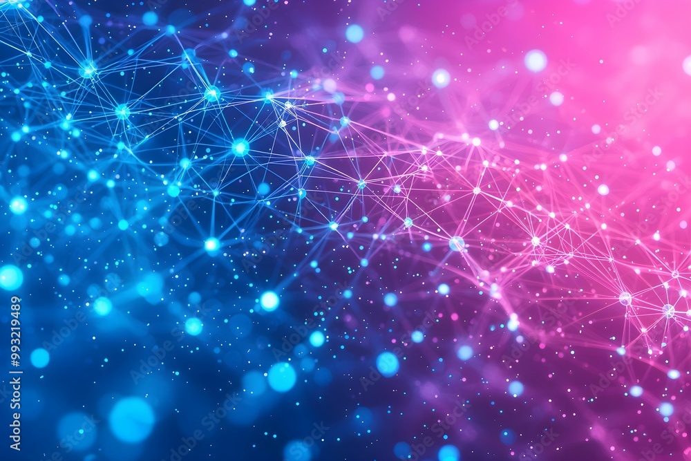 Poster colorful abstract network design with glowing nodes and connections