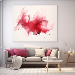 Contemporary Living Room With Abstract Red Paint Splash Artwork On Wall