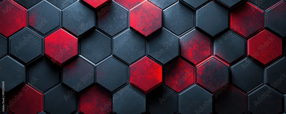 Poster abstract red and black hexagonal pattern background with modern geometric design