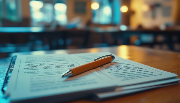 Test preparation with flashcards and study guides on a desk, focused atmosphere, close-up, sharp focus, high detail