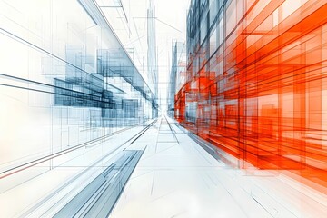 Obraz premium Abstract cityscape with dynamic lines and contrasting colors in motion