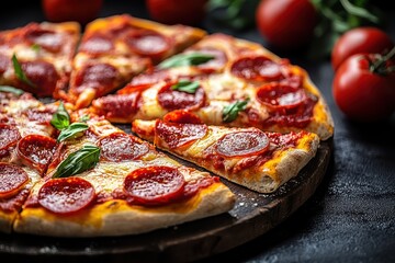 Pepperoni Pizza Slices on Dark Background
