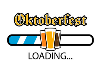 Logo con texto Oktoberfest Loading con barra de progreso con vasos de cerveza. Banner de descarga del festival de la cerveza alemana.  © teracreonte
