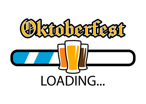 Logo con texto Oktoberfest Loading con barra de progreso con vasos de cerveza. Banner de descarga del festival de la cerveza alemana. 