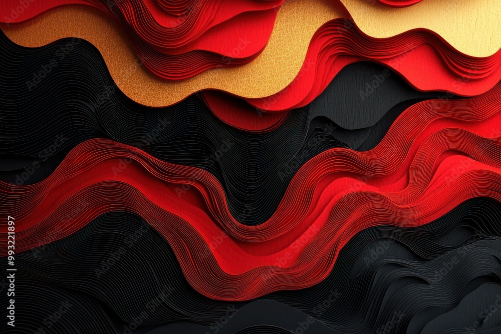 Poster abstract red and black paper-cut art style background with layered texture and wave-like patterns