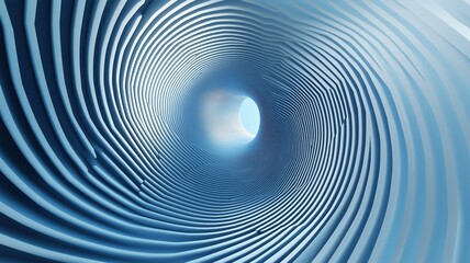 A spiral blue tunnel with a white light shining through it