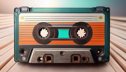 Obraz premium Close-Up Depiction of an Old Audio Tape Compact Cassette with Retro Design