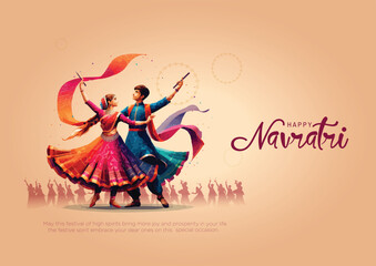 Garba Night poster for Navratri Dussehra festival of India. vector illustration design of peoples playing Dandiya dance.