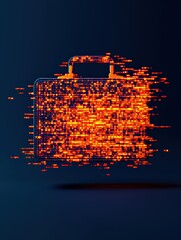A traditional briefcase breaking apart into glowing digital streams, symbolizing the transformation of business tools through innovation