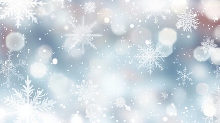 Naklejka premium Beautiful winter scene with delicate snowflakes and ice crystals on a light blue bokeh background, perfect for Christmas and seasonal designs, holiday cards, and winter-themed marketing materials. 