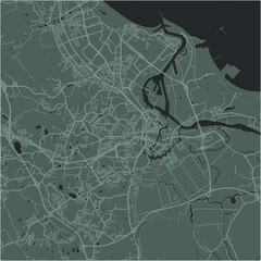 Map of Gdansk in Poland in a smooth dark style. Contains layered vector with roads water, parks, etc.