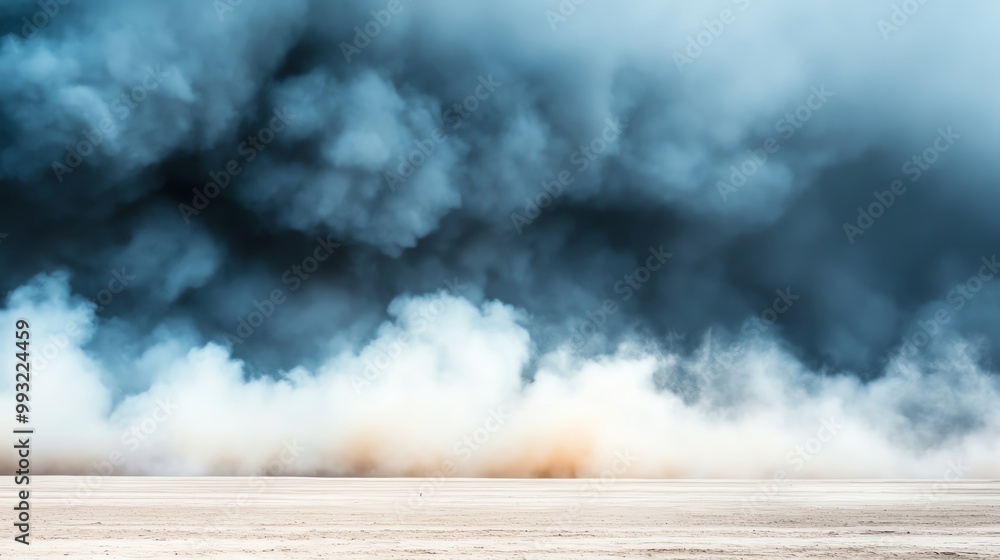 Poster abstract patterns of smoke and dust against a textured backdrop.