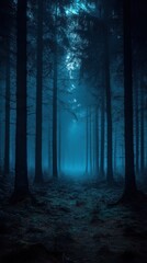 Naklejka premium Mysterious Dark Forest with Foggy Atmosphere
