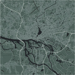 Map of Hamburg in Germany in a smooth dark style. Contains layered vector with roads water, parks, etc.