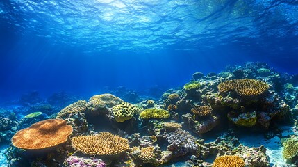 Fototapeta premium Underwater coral reef with vibrant marine life.