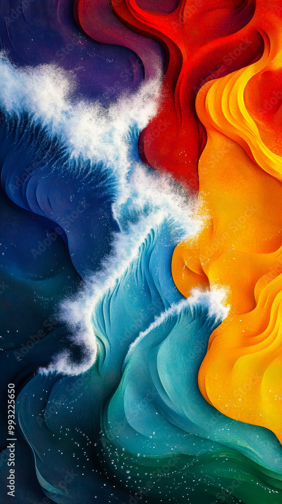 Aufkleber vibrant colorful wave patterns abstract art with dynamic whirls and swirls in fluid motion, multicol