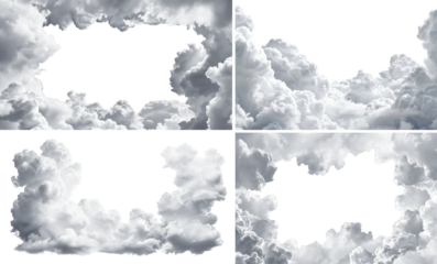 Set of fluffy cloud frame borders, cut out