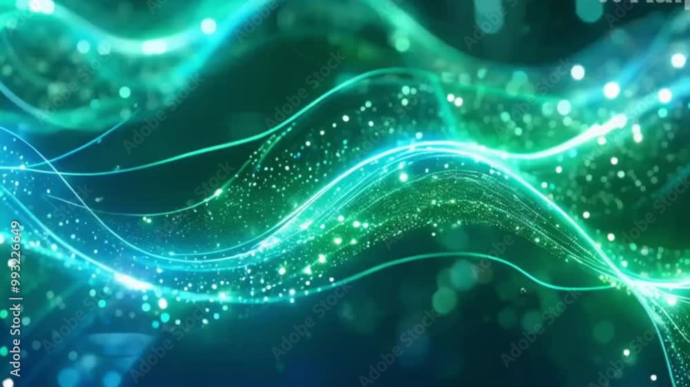 Poster dynamic abstract blue background with glowing waves and intricate patterns, blending light and energ